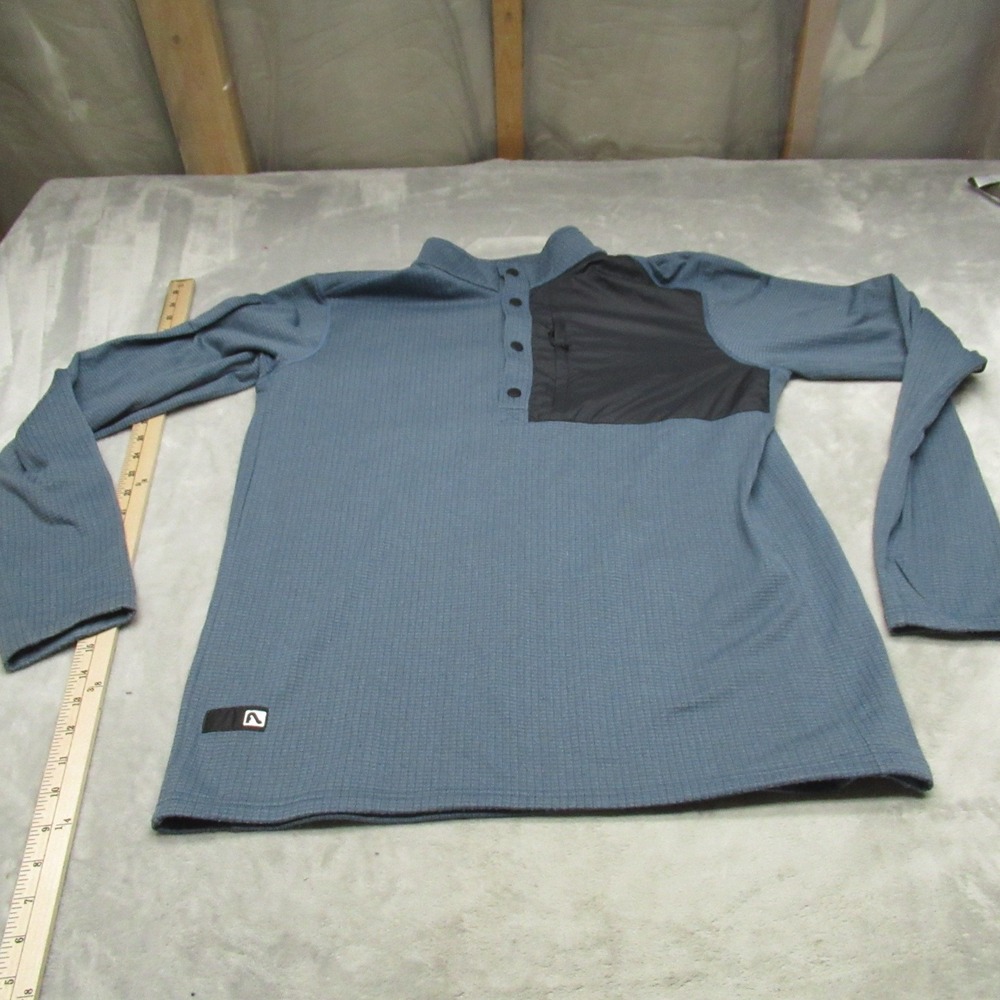 Flylow Sweater Men Large Blue Micah Waffle Fleece 1/2 Snap Pullover Layering